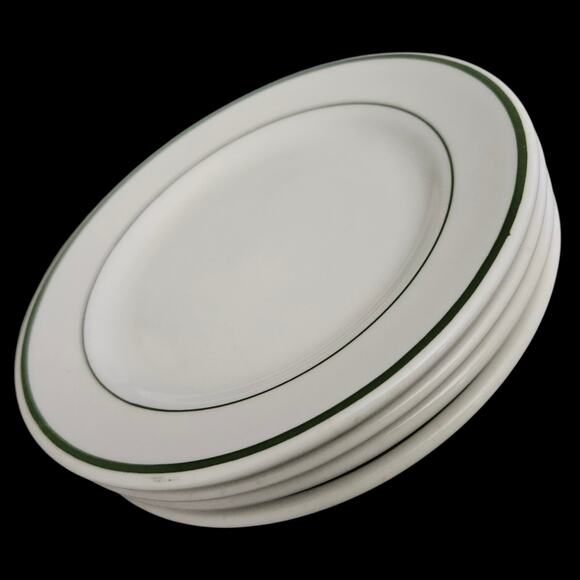 Set of 4 Shenango China 6.25" Green Band Restaurant Ware Plates USA - Picture 5 of 5